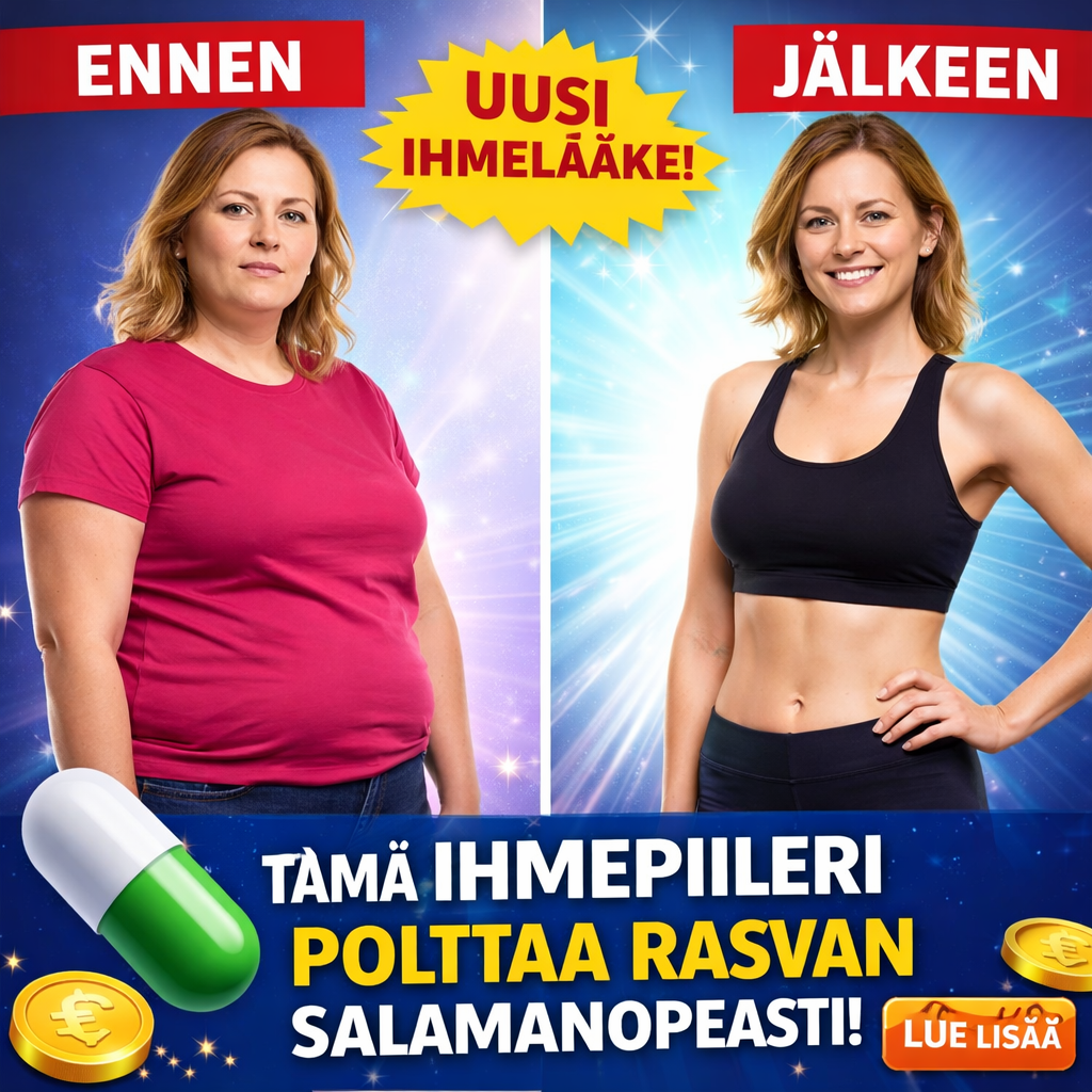 Tekoälyllä tehty kuva, jossa vasemmalla ylipainoinen nainen ja oikealla sama nainen hoikkana.